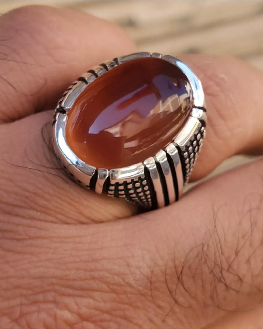 990 pure silver ring with orignal aqeeq stone